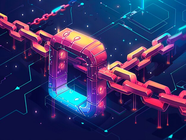 Ilustración de dibujos animados de la tecnología Blockchain