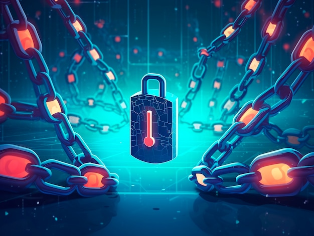 Ilustración de dibujos animados de la tecnología Blockchain