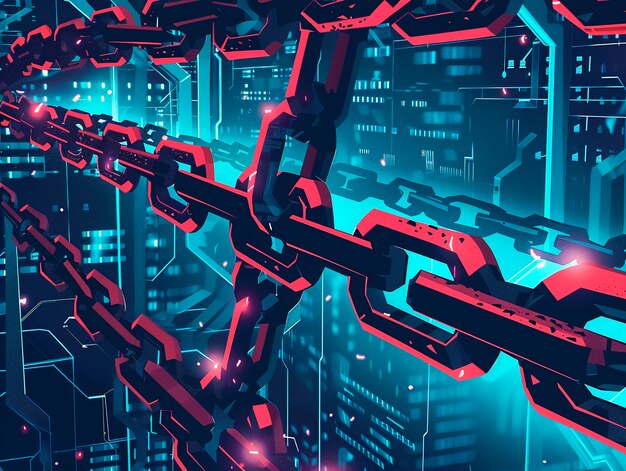 Ilustración de dibujos animados de la tecnología Blockchain