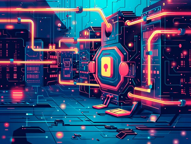 Ilustración de dibujos animados de la tecnología Blockchain