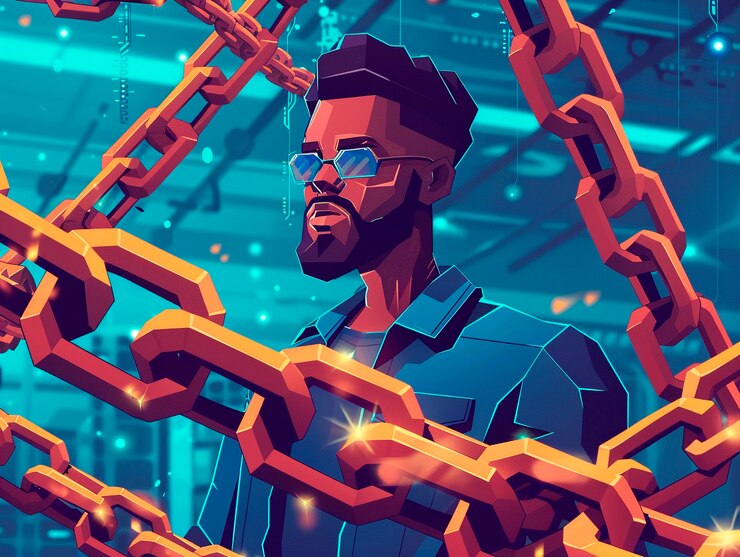 Foto gratuito ilustración de dibujos animados de la tecnología blockchain