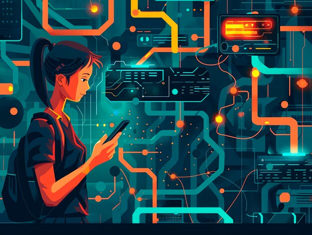 Ilustración de dibujos animados de la tecnología Blockchain