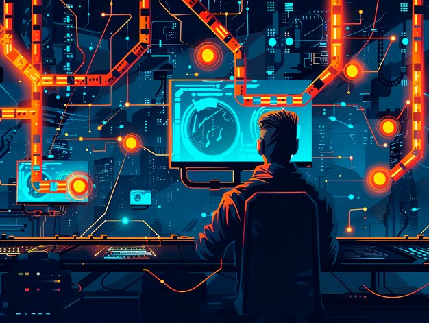 Ilustración de dibujos animados de la tecnología Blockchain