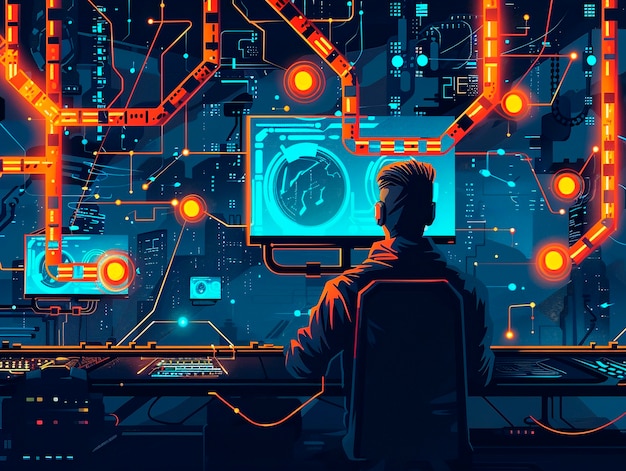 Ilustración de dibujos animados de la tecnología Blockchain