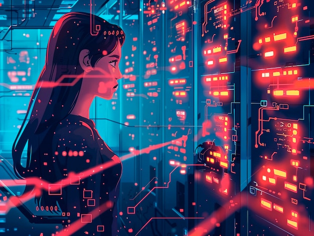 Ilustración de dibujos animados de la tecnología Blockchain