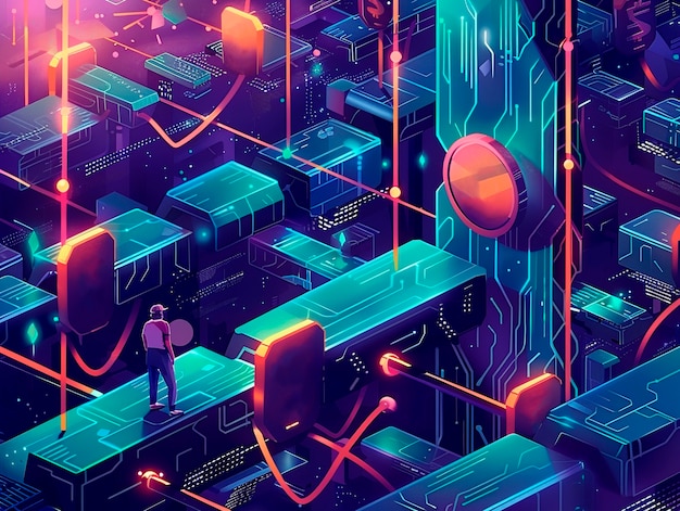 Ilustración de dibujos animados de la tecnología Blockchain
