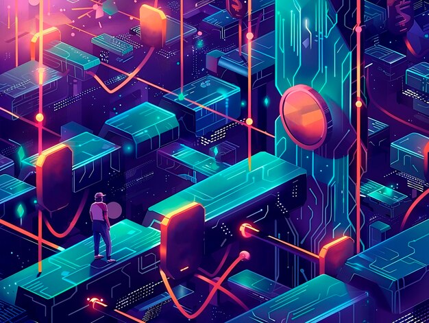 Ilustración de dibujos animados de la tecnología Blockchain
