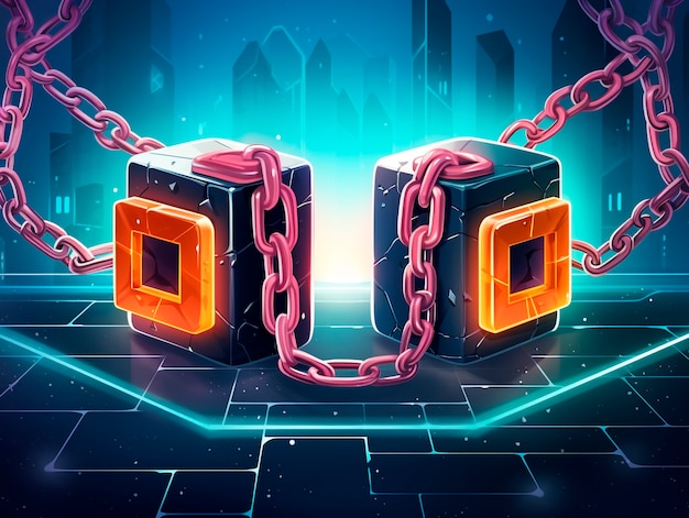 Ilustración de dibujos animados de la tecnología Blockchain