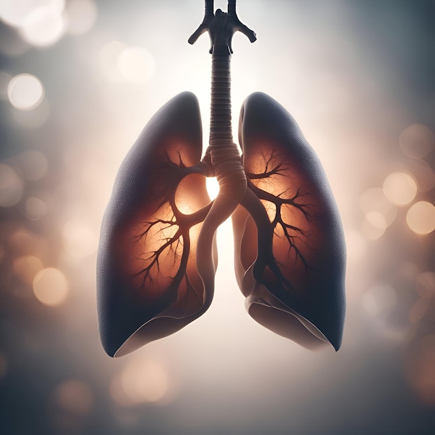 Foto gratuita ilustración digital de pulmones humanos en color de fondo con efecto bokeh