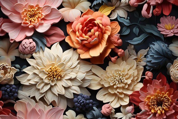 Ilustración de diseño floral de artesanía de papel en 3D