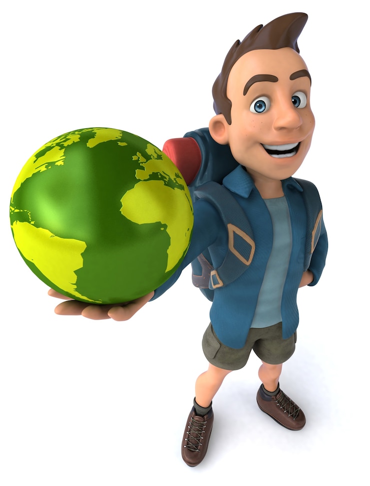 Foto gratuito ilustración divertida de un mochilero de dibujos animados en 3d