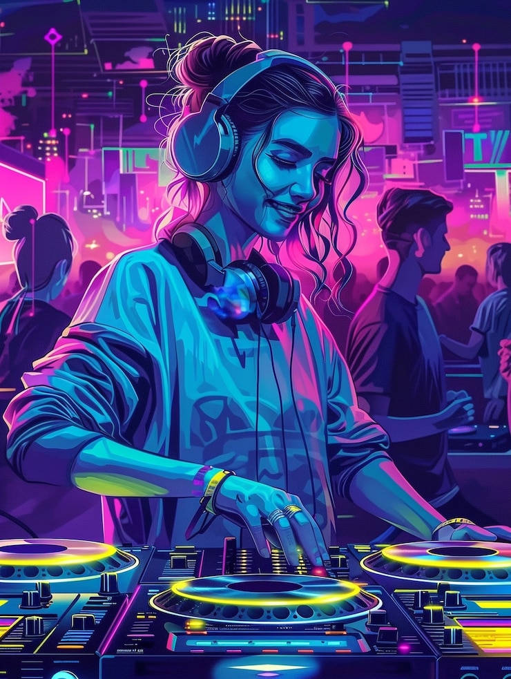 Foto gratuito ilustración de un dj cyberpunk