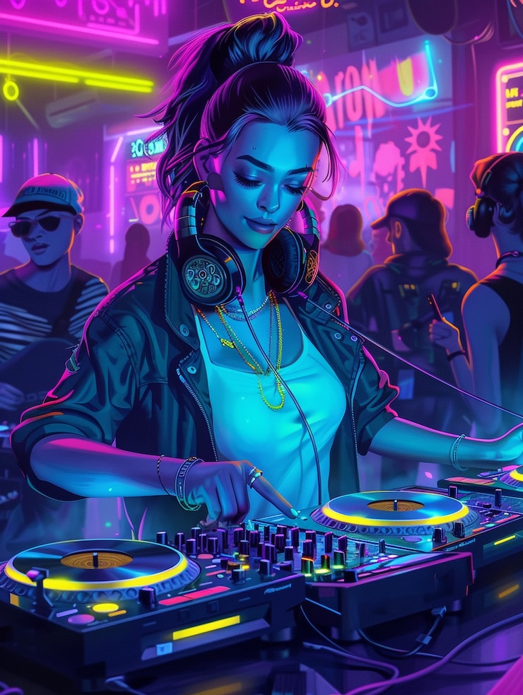 Foto gratuito ilustración de un dj cyberpunk