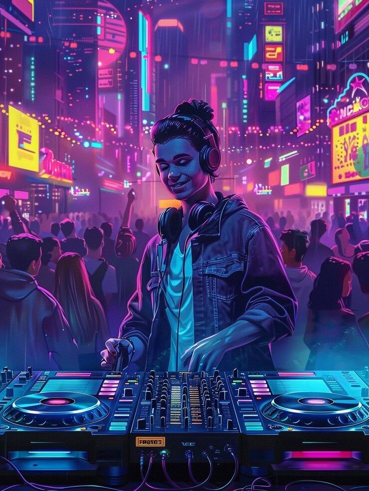 Foto gratuito ilustración de un dj cyberpunk