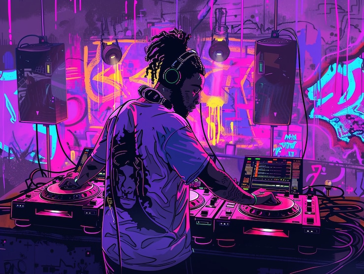 Foto gratuito ilustración de un dj cyberpunk