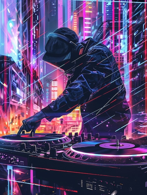 Ilustración de un DJ cyberpunk | Foto Gratis