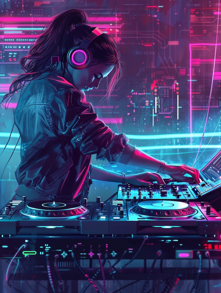 Foto gratuito ilustración de un dj cyberpunk