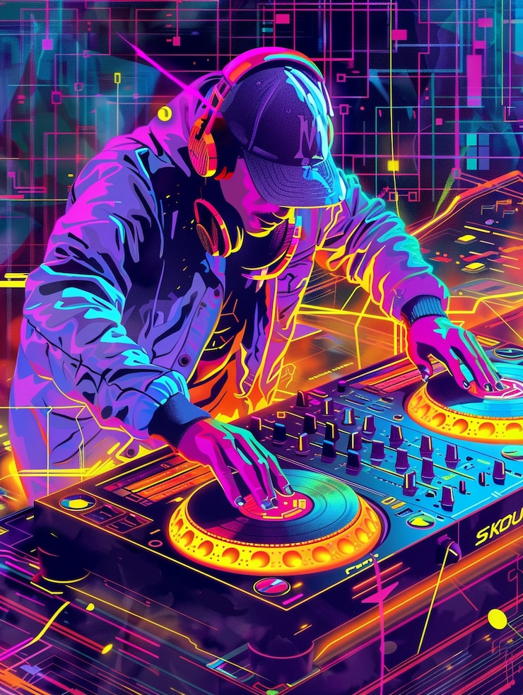 Foto gratuito ilustración de un dj cyberpunk