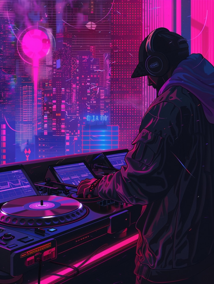 Foto gratuito ilustración de un dj cyberpunk