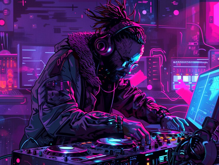Foto gratuito ilustración de un dj cyberpunk