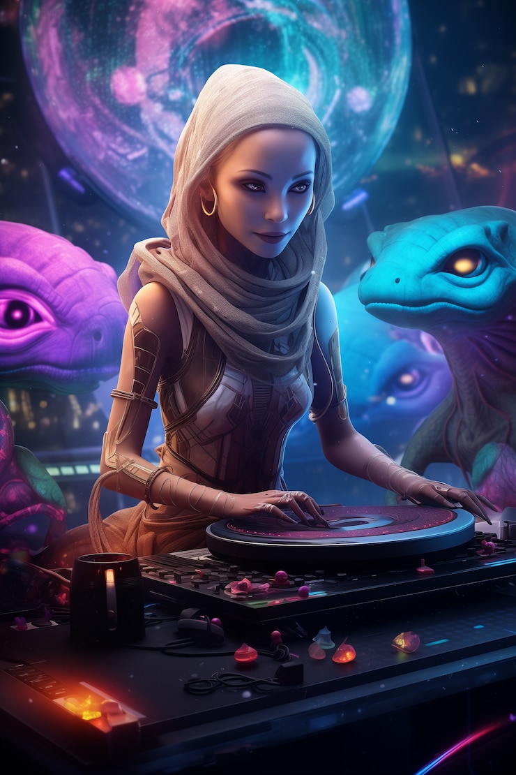 Foto gratuito ilustración de dj de fantasía