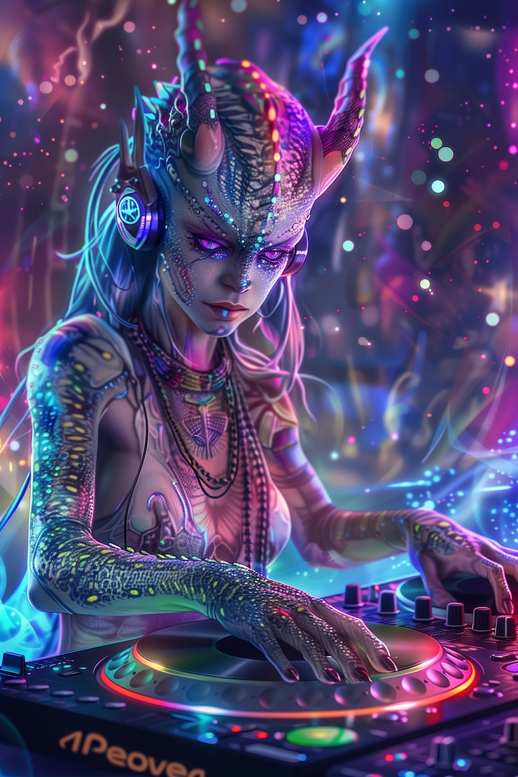 Foto gratuito ilustración de dj de fantasía