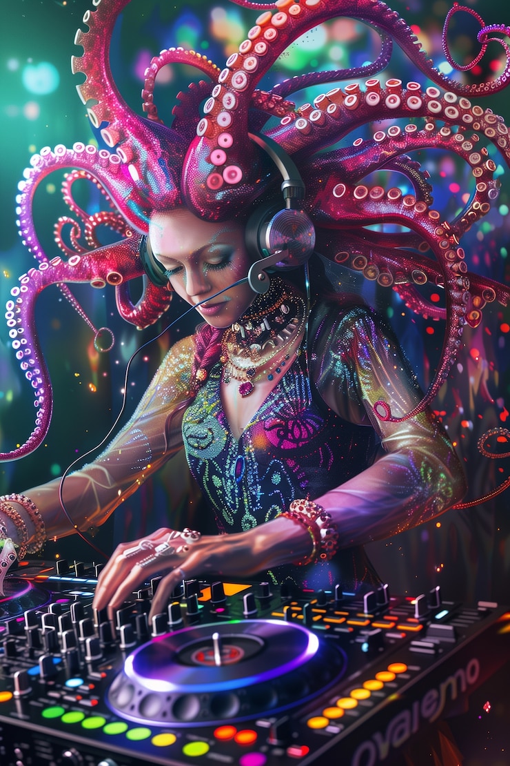 Foto gratuito ilustración de dj de fantasía