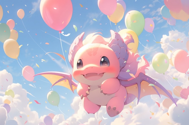 Ilustración de un dragón de anime para bebés adorable