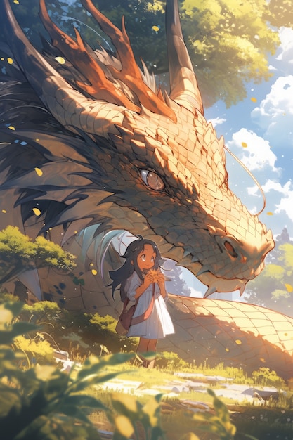 Ilustración de un dragón de anime