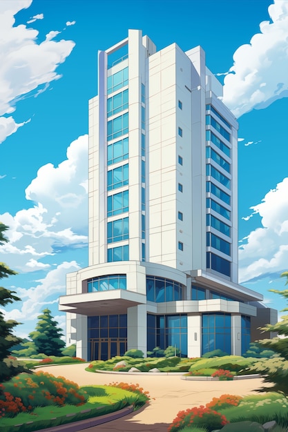 Ilustración de un edificio plano de anime