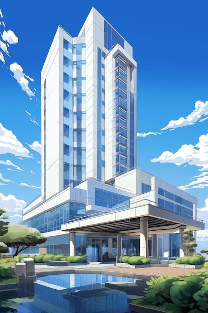 Ilustración de un edificio plano de anime