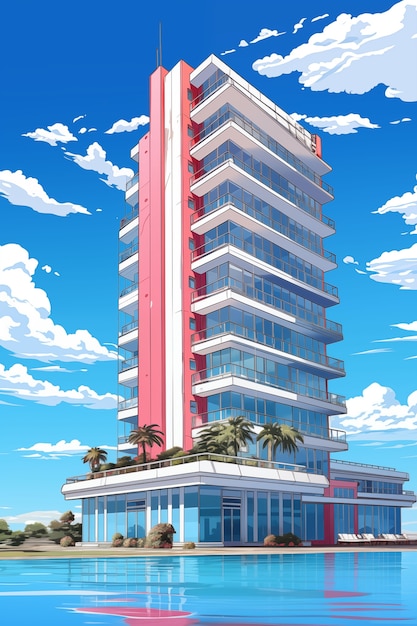 Foto gratuita ilustración de un edificio plano de anime