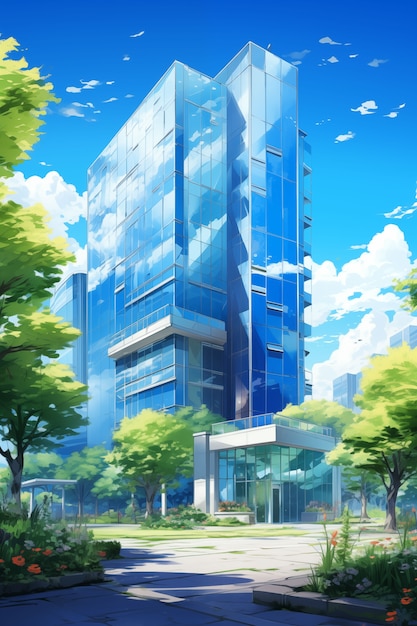 Foto gratuita ilustración de un edificio plano de anime