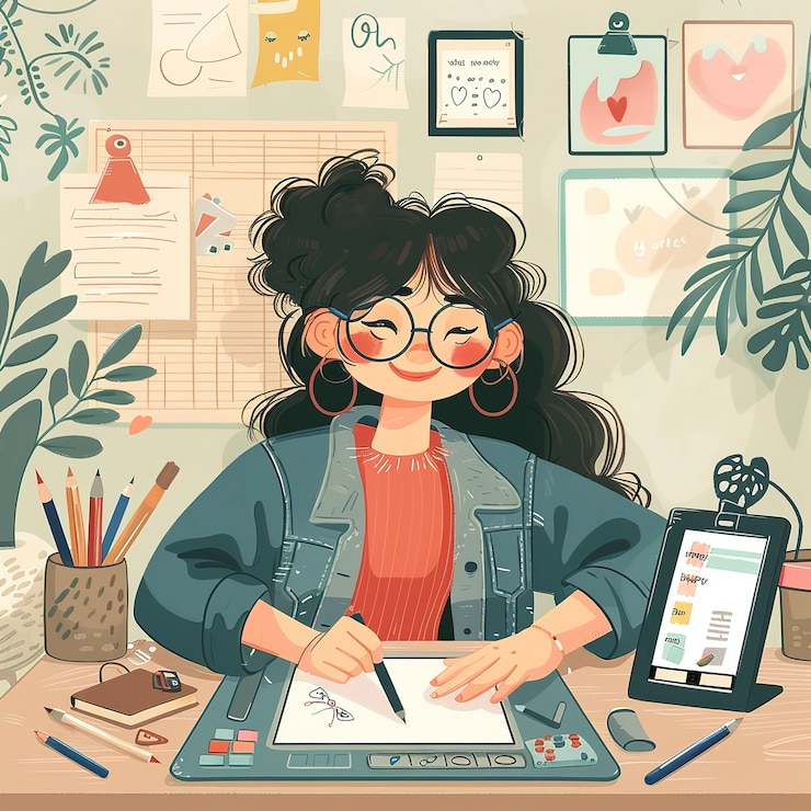 Foto gratuito ilustración de estilo de arte digital del diseñador gráfico