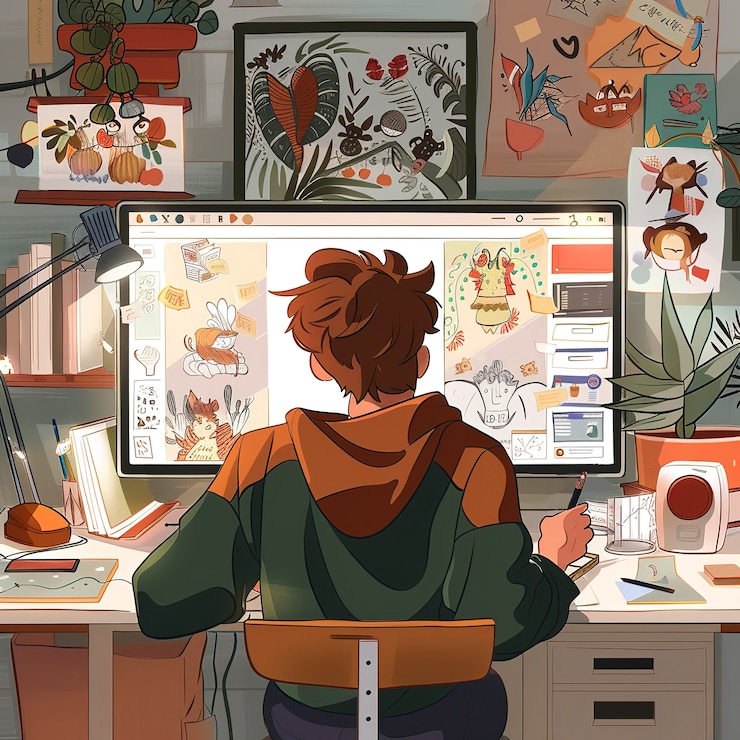 Foto gratuito ilustración de estilo de arte digital del diseñador gráfico