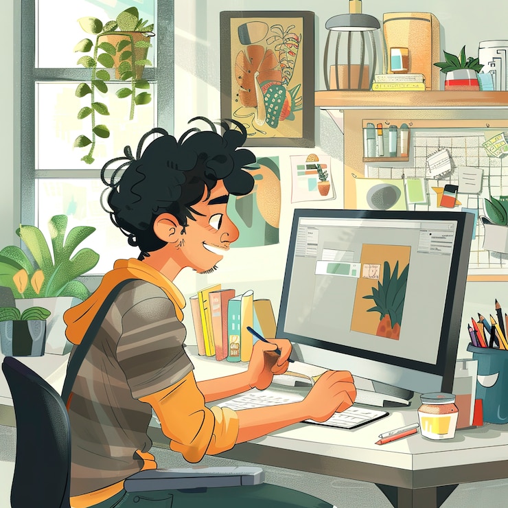 Foto gratuito ilustración de estilo de arte digital del diseñador gráfico