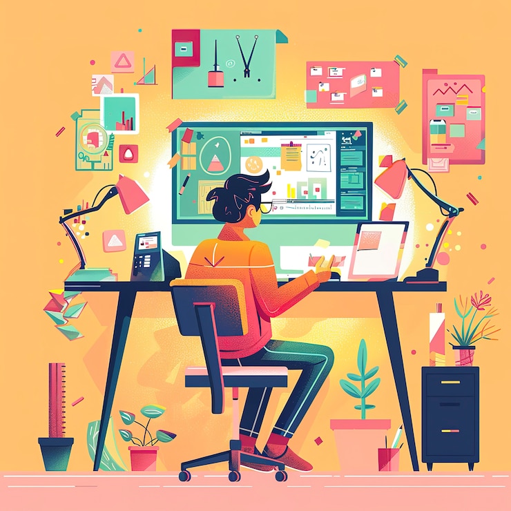 Foto gratuito ilustración de estilo de arte digital del diseñador gráfico