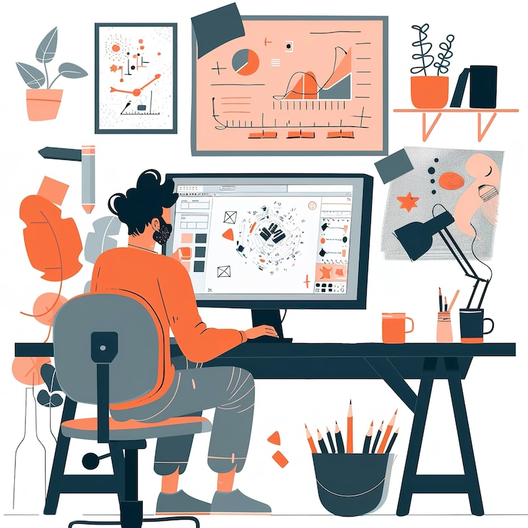 Foto gratuito ilustración de estilo de arte digital del diseñador gráfico