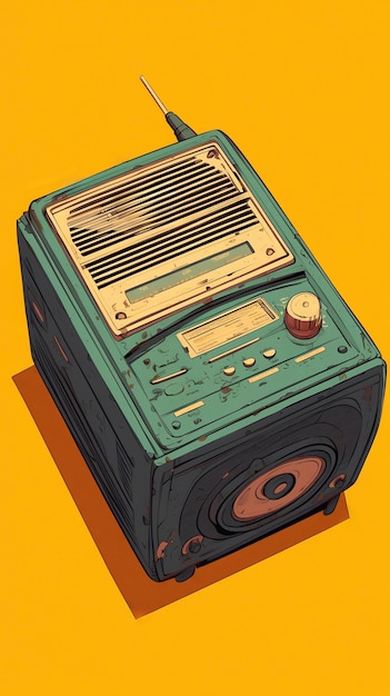 Ilustración de estilo de arte digital de un dispositivo de radio retro