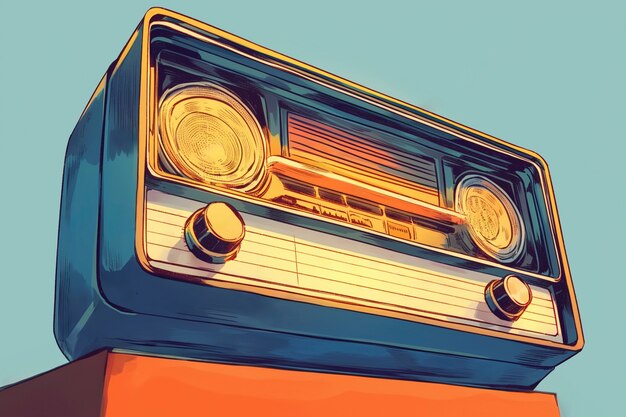 Ilustración de estilo de arte digital de un dispositivo de radio retro