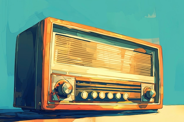 Ilustración de estilo de arte digital de un dispositivo de radio retro