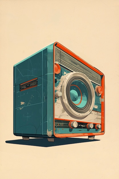 Ilustración de estilo de arte digital de un dispositivo de radio retro