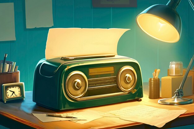 Ilustración de estilo de arte digital de un dispositivo de radio retro