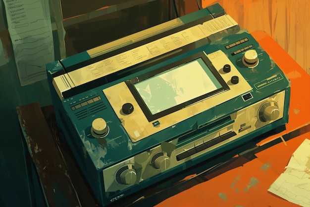 Ilustración de estilo de arte digital de un dispositivo de radio retro