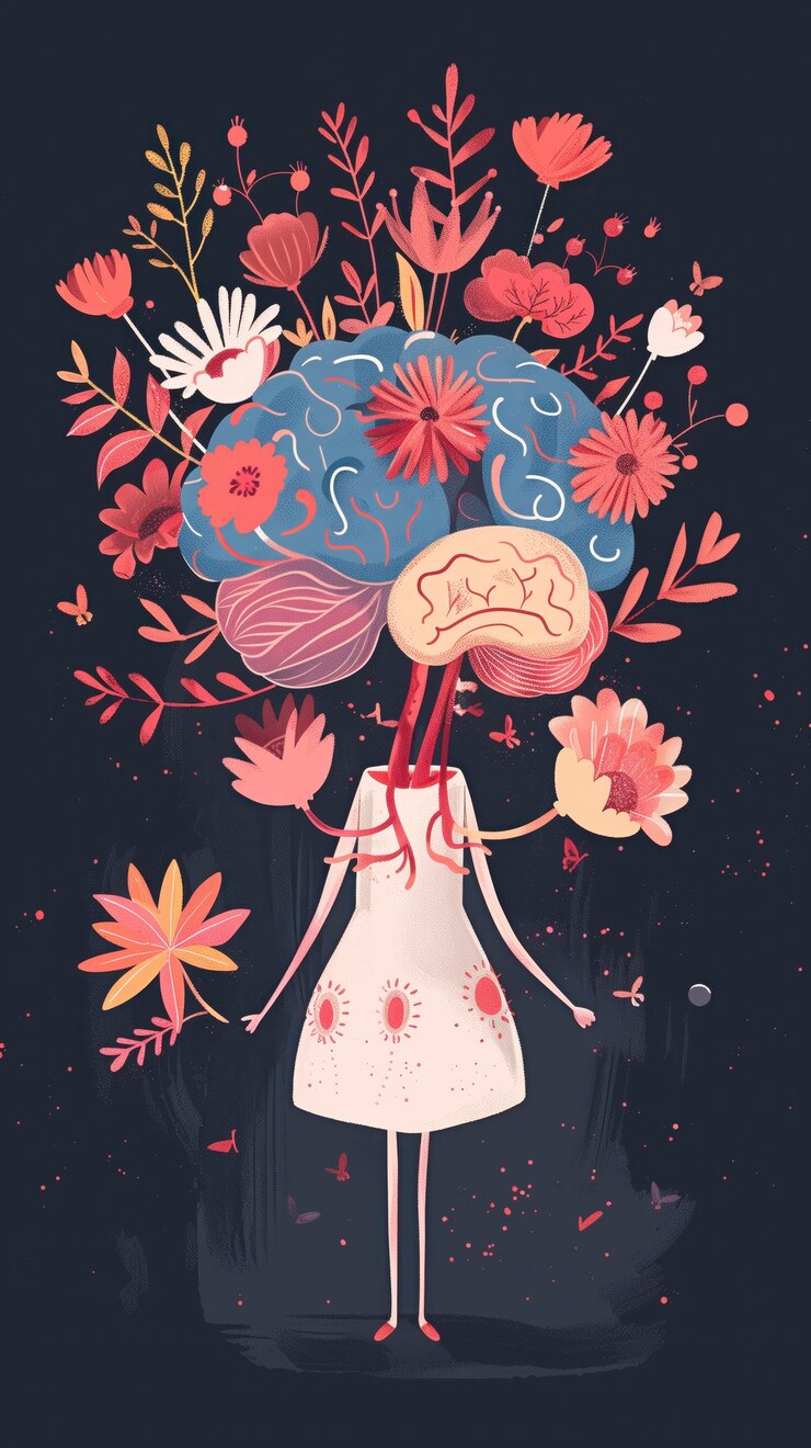 Ilustración de estilo artístico digital para la concienciación sobre el día de la salud mental