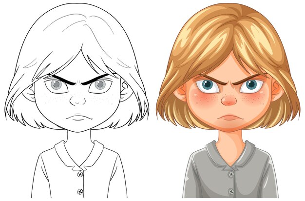 Ilustración de la expresión de una chica enojada