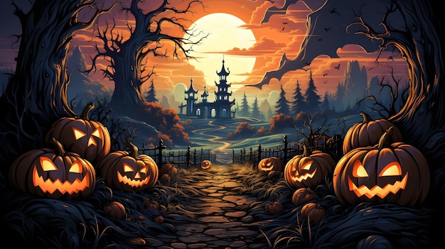 Foto gratuita ilustración de halloween de calabazas malvadas planas hd