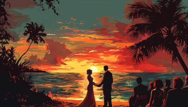 Ilustración de Hawai en estilo cómic retro