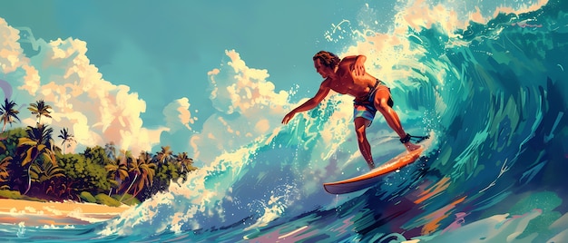 Ilustración de Hawai en estilo cómic retro