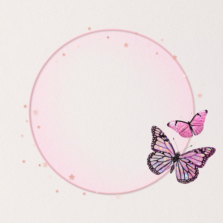 Foto gratuito ilustración holográfica de círculo de marco de mariposa rosa brillante